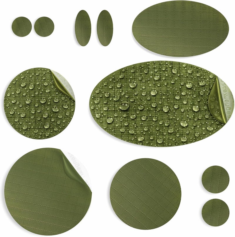 aZengear Repair Patches (30+ Colors) for Down Jackets, Puffers, Tents, Shoes, Sleeping Bags - Stick On, Waterproof, Tear-Cold-Heat-Resistant Nylon Polyester Fabric (11 Pcs, Olive) - Image 1